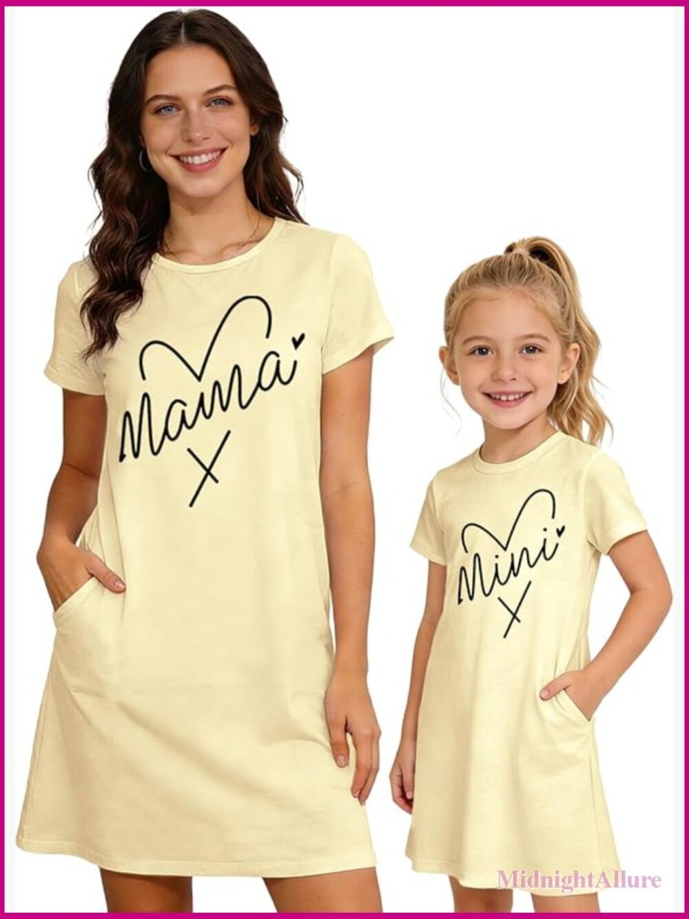 Mom Daughter Matching Dresses with Pockets Short Sleeve A-Line Crew Neck Soft